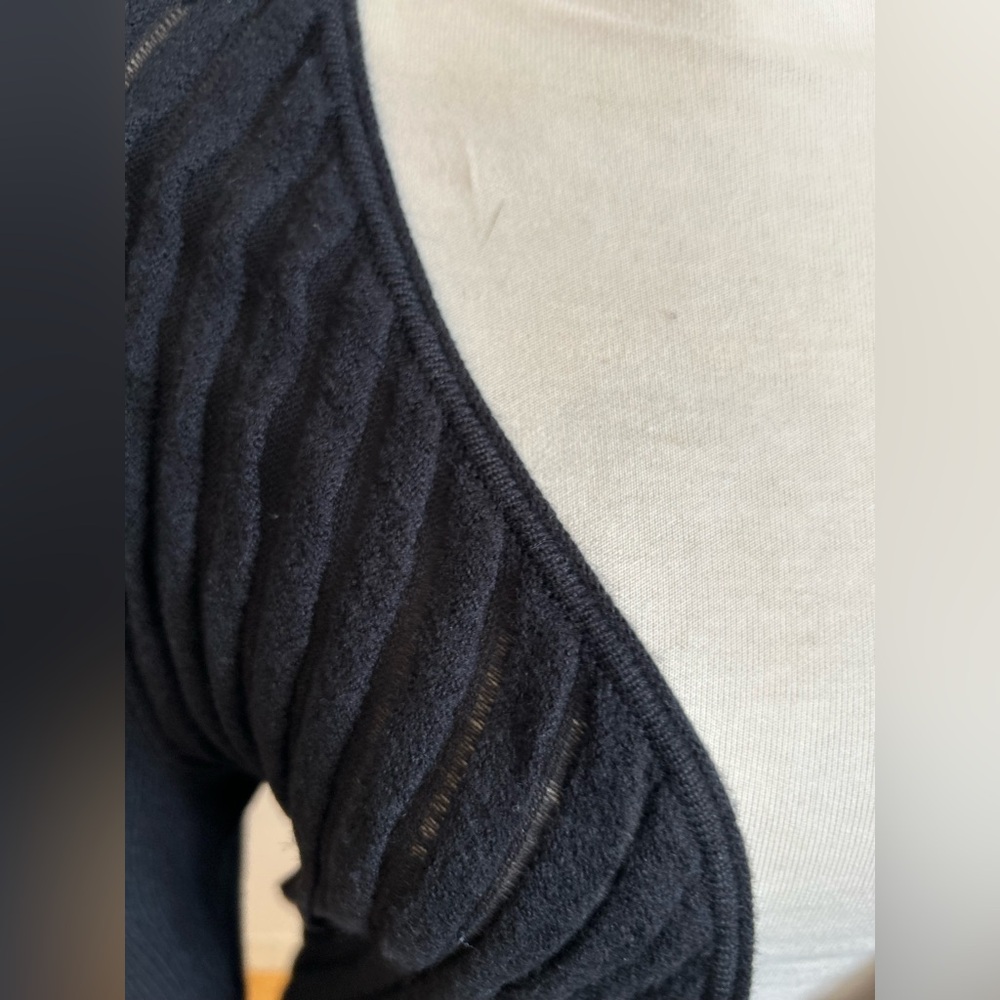 EILEEN FISHER Black Felt Ladder Italian Asymmetrical Hem Wool Cardigan, Sz L - Picture 4 of 14